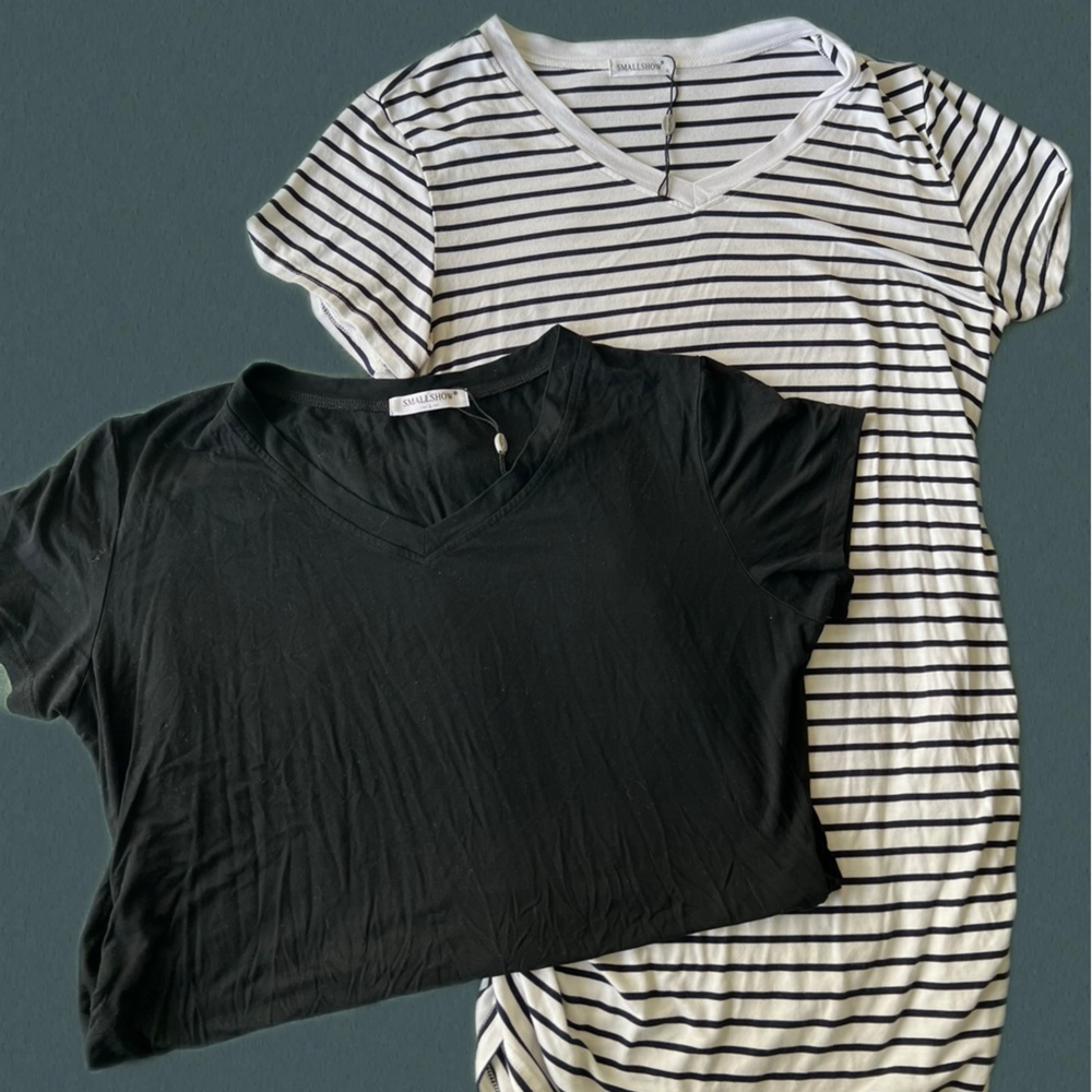 2 Smallshow Women's Short Sleeve Maternity T Shirts Side Ruched Pregnancy Tunic